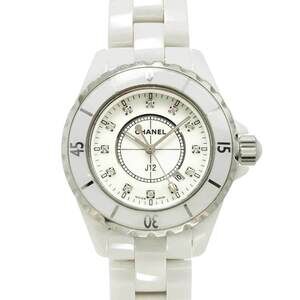 CHANEL J12 33mm H1628 Women's Watch with 12 Diamonds, Date Display, White Cer...